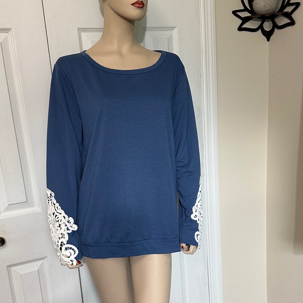 BiBi Blue Sweatshirt with White Lace Accents